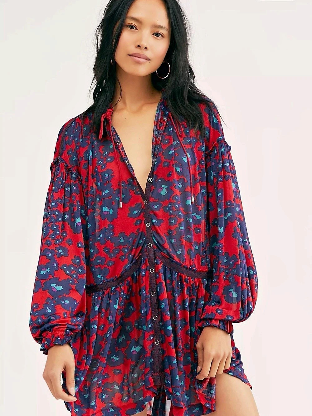 Free People Heat of the Moment Mini Dress Red & Blue